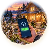 Смартфон показывает заряд, у соседей темно, дом светится